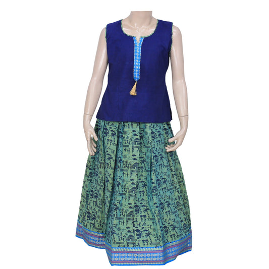 Beautiful Blue Pure Cotton Pattu Pavadai
