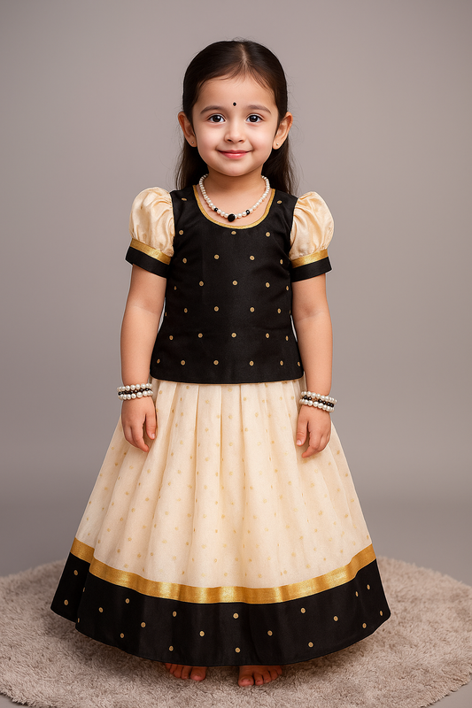 ELEGANT CREAM & BLACK PATTU PAVADAI