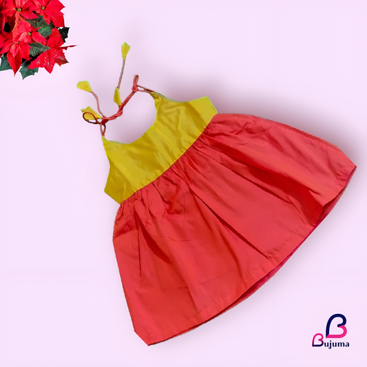 Bright yellow and Orange Silk Frock for Your Little Princess