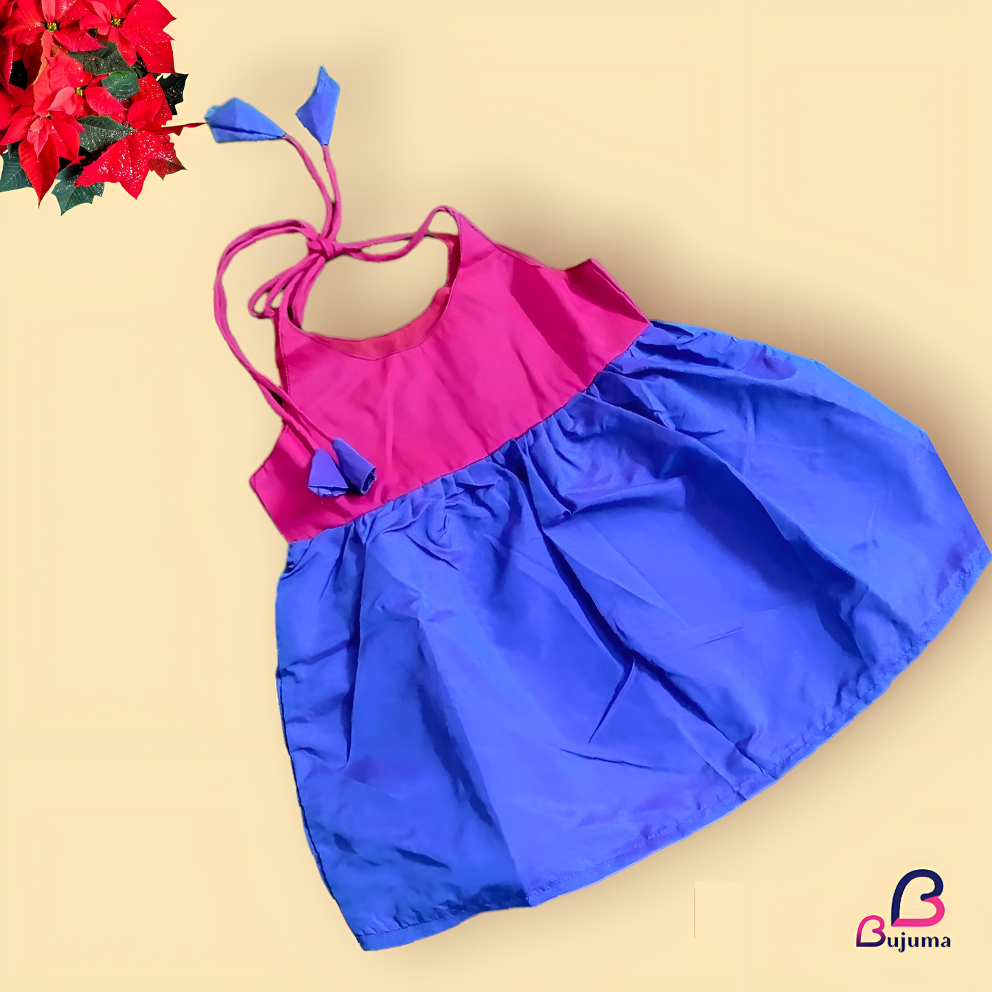 Dark Pink with Dark Blue Silk Frock for Kids