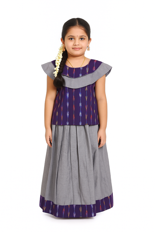 NAVY BLUE IKAT PATTU PAVADAI