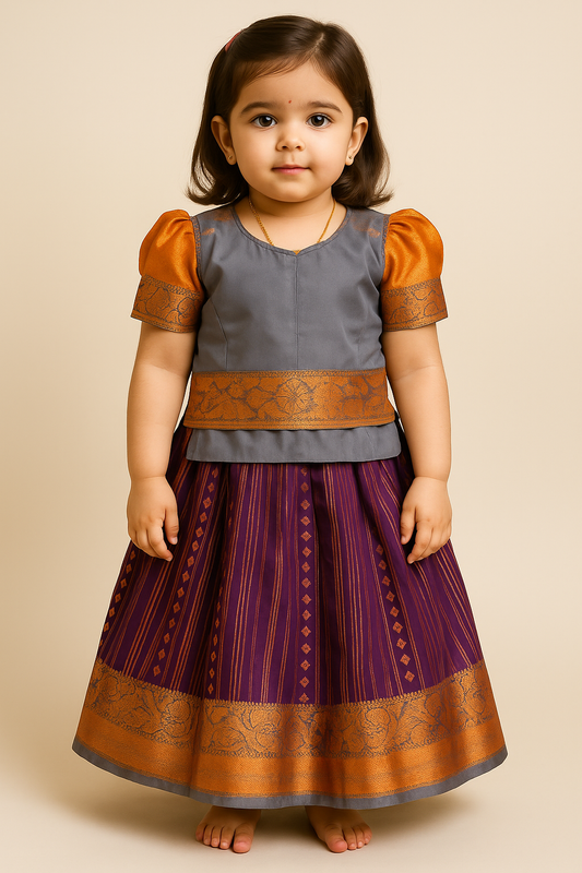 Traditional Grey-Purple Pattu Pavadai