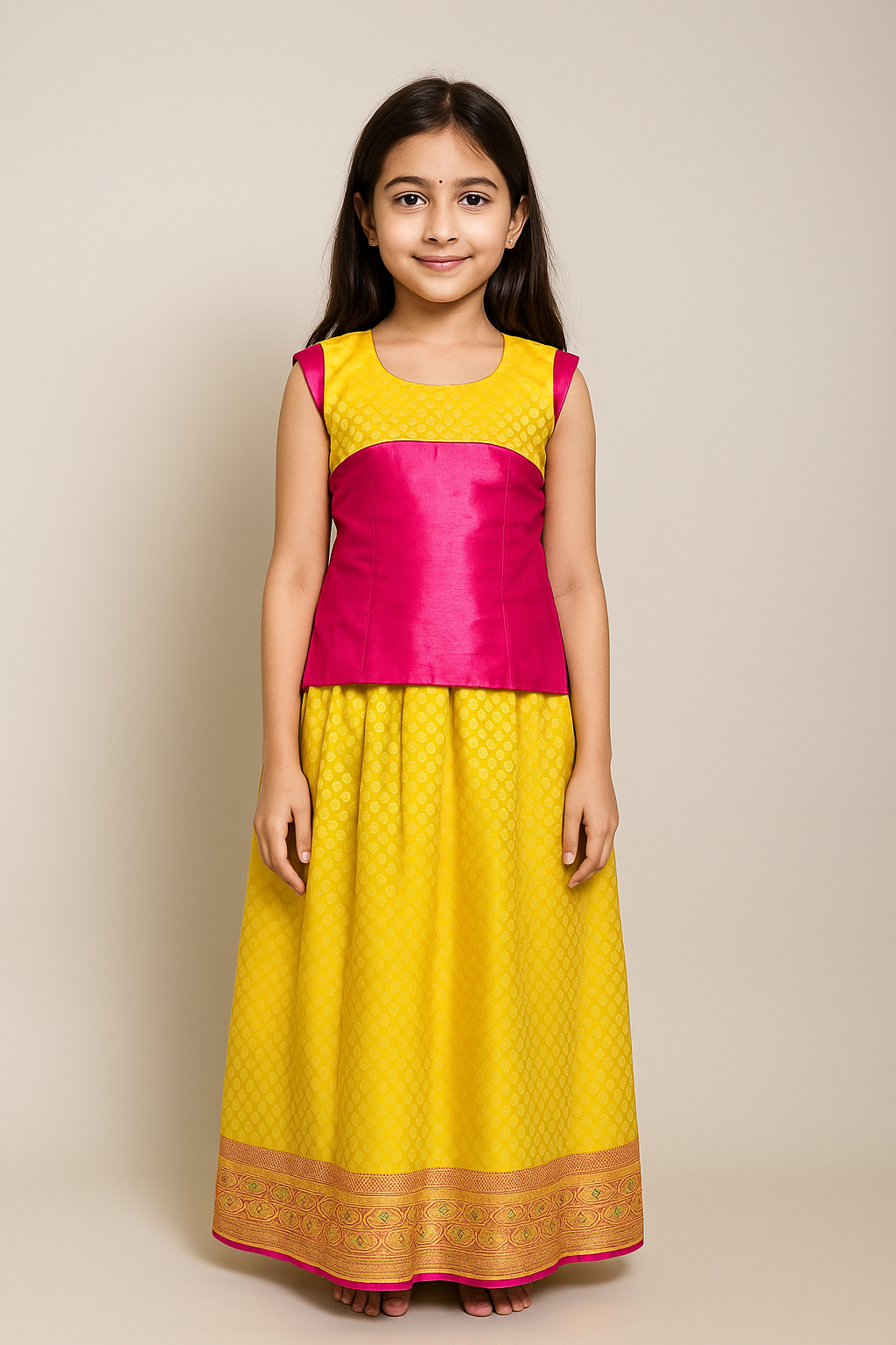 BANARASI TRADITIONAL YELLOW PATTU PAVADAI