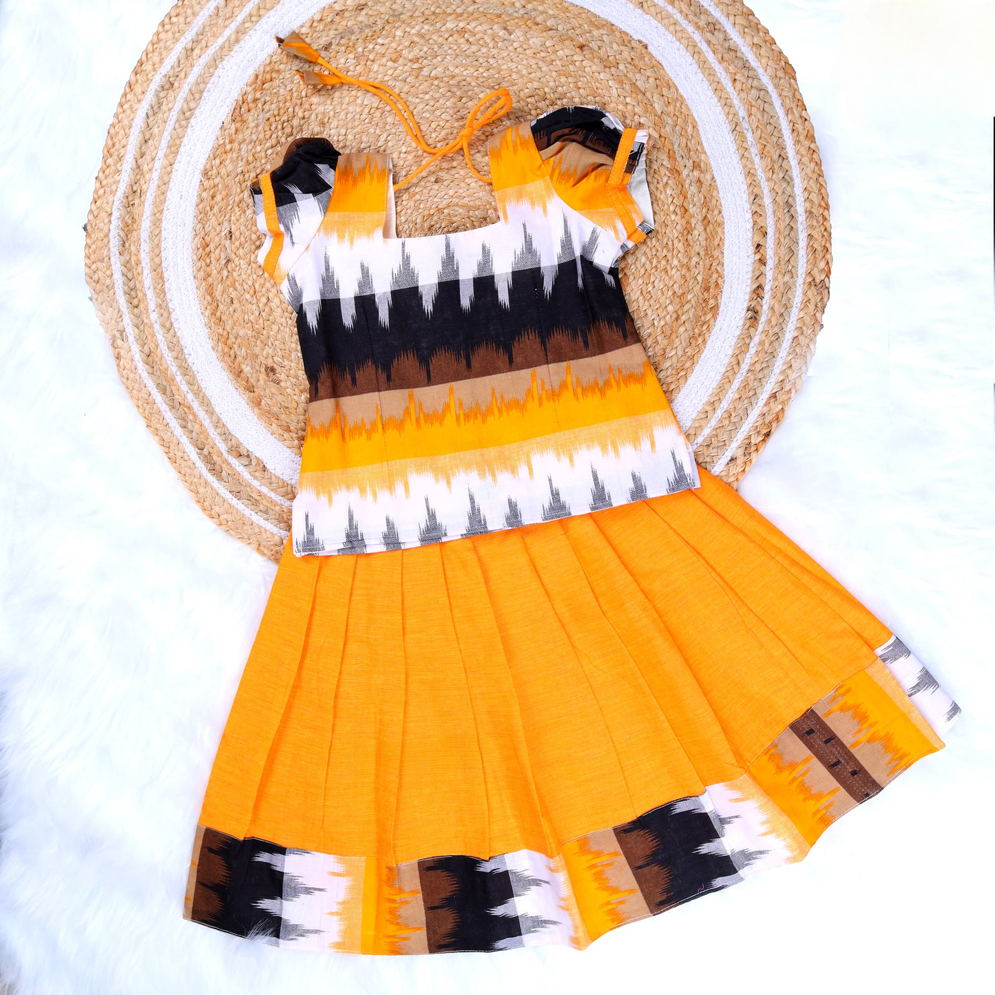 ORANGE IKAT COTTON PAVADAI SATTAI
