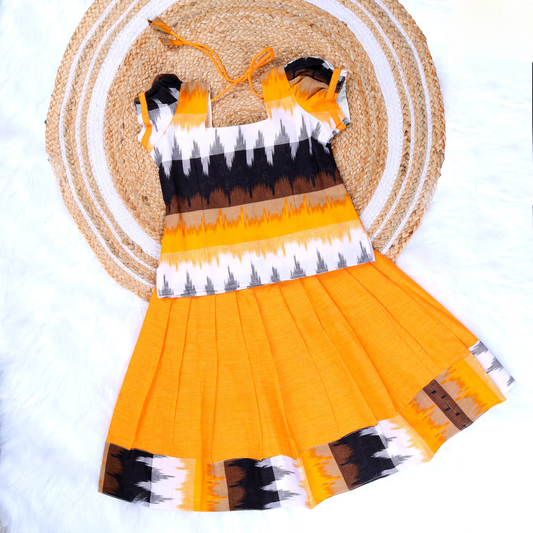 ORANGE IKAT COTTON PAVADAI SATTAI