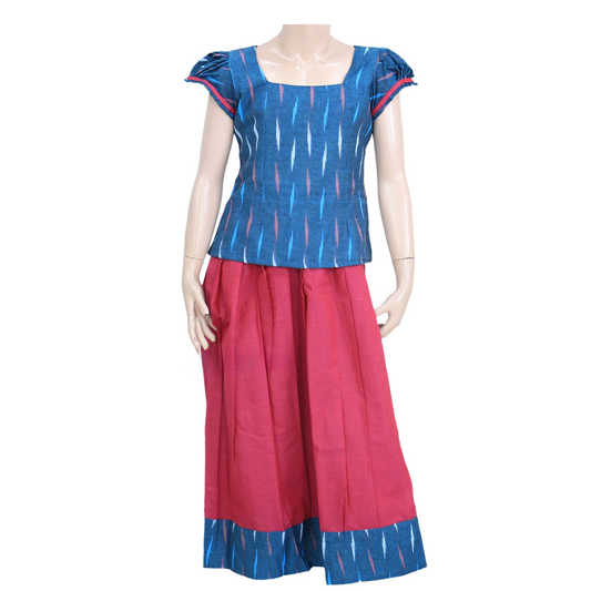 IKKAT BLUE COTTON PATTU PAVADAI