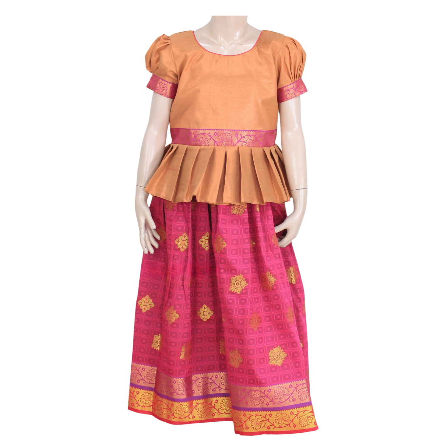 Orange And Red Pattu Pavadai Sattai