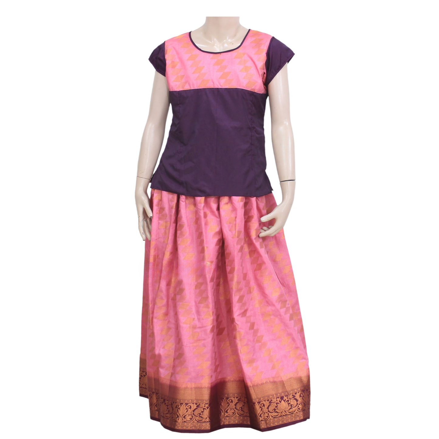 Elegant Purple top Pattu Pavadai With Copper Zari Border