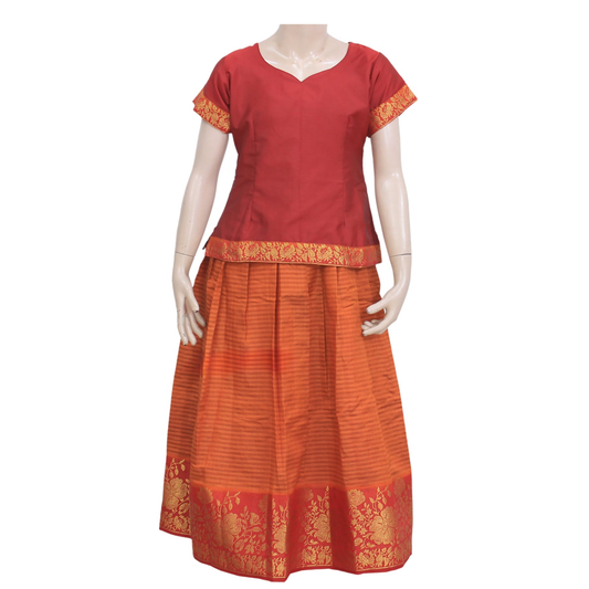 Beautiful Dark Red Pattu Pavadai Sattai