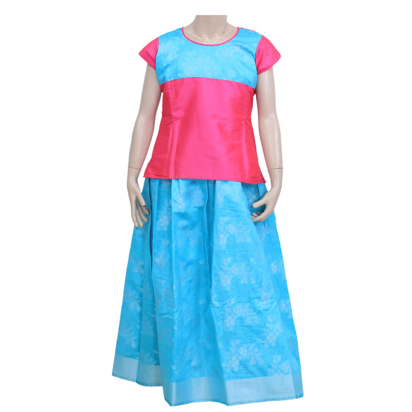 Elegant Blue Pattu Pavadai with silver zari border