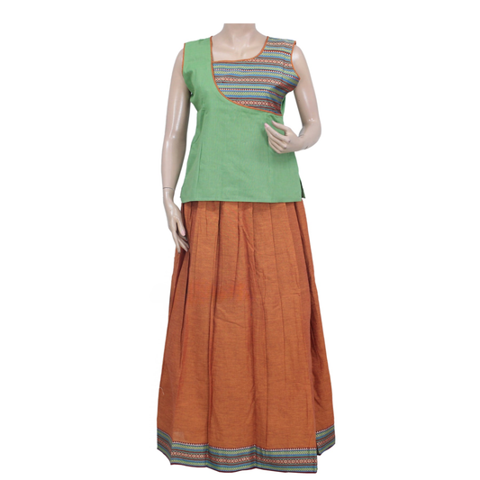 GREEN COTTON PATTU PAVADAI