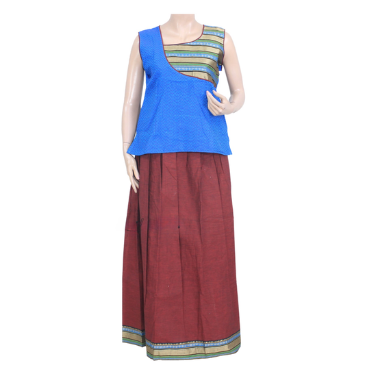MANGALAGIRI BLUE WITH MEROON COTTON PATTU PAVADAI