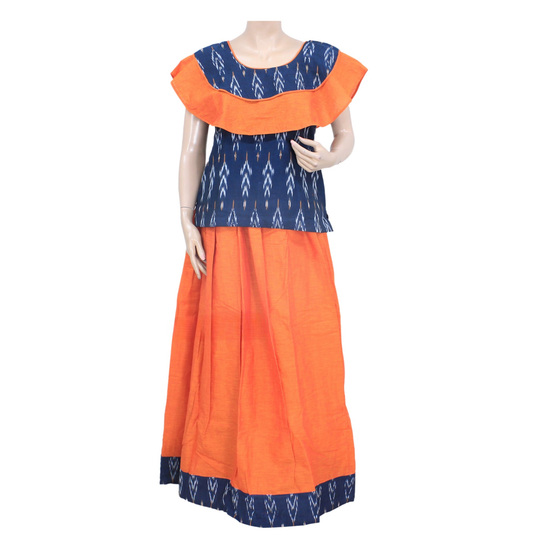 IKAT ORANGE COTTON PATTU PAVDAI