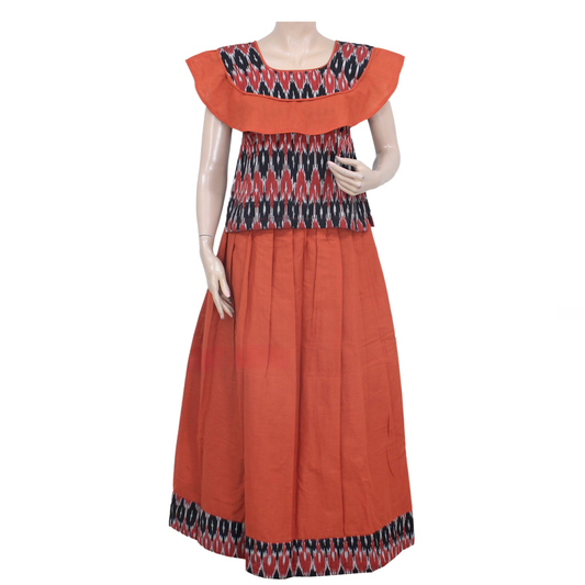 IKAT BROWN PATTU PAVADAI